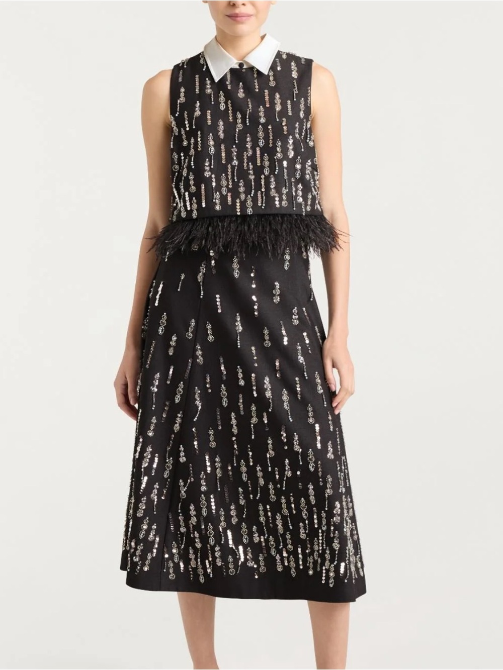 cinq a sept Selene Black Maxi Skirt with Silver Sequin Detail